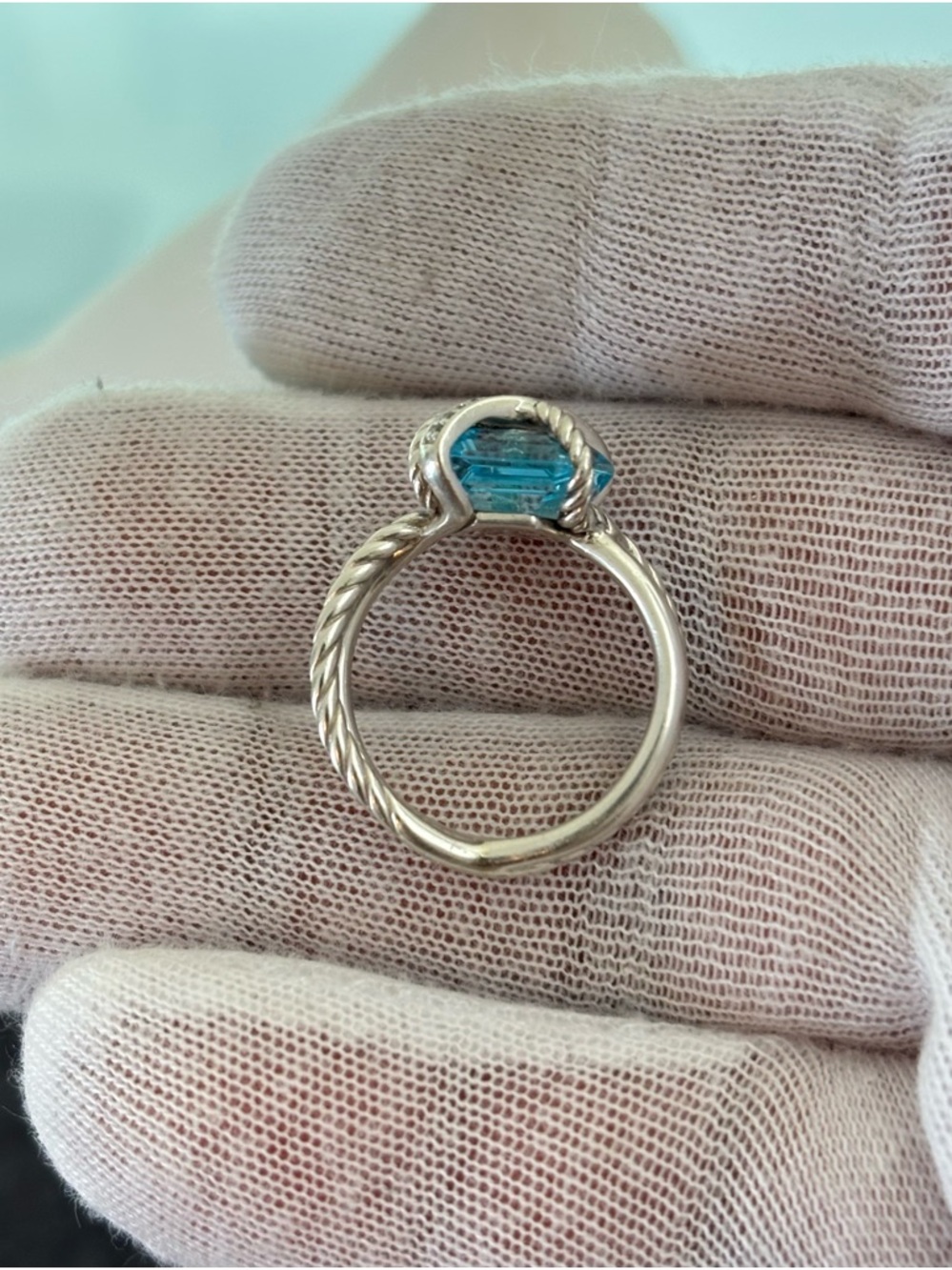 David Yurman Cable Wrap Ring with Blue Topaz & Diamonds 6.5 - Picture 2 of 10